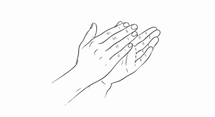 Obraz premium Praying hands drawing, line art, black and white, for spirituality, with copy space
