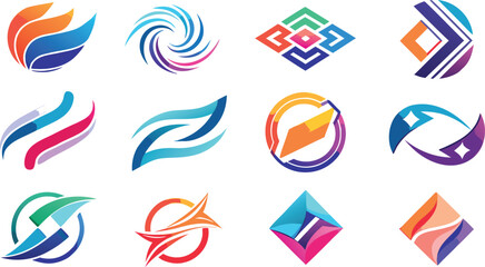 Fototapeta premium Collection of abstract colorful modern logos and icons on white background Keywords: logo, icon, abstract, modern, colorful