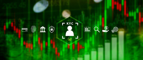 KYC, verification concept, KYC Know Your Customer Technology. Business verifying identity clients, Client authentication access personal financial data, digital technology against digital cyber crime.