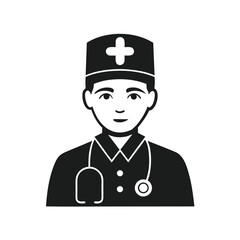 Silhouette of a Medical Professional Doctor Wearing a Stethoscope and Cap with a Cross Symbol for Healthcare Services