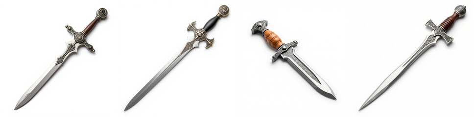 Designer's set. Four medieval swords displayed in varying positions and designs  