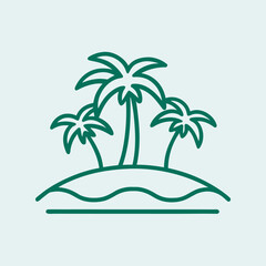 Tropical Island with Palm Trees Line Art Icon | Vector Illustration