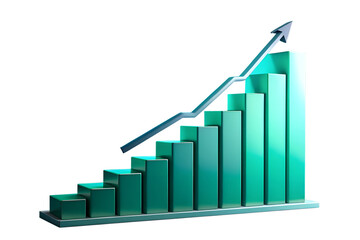 Fototapeta premium Photo of green bar graph with upward trending arrow isolated on transparent background