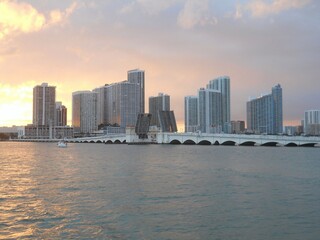 Venetian Causeway Sunset over Miami Skyline