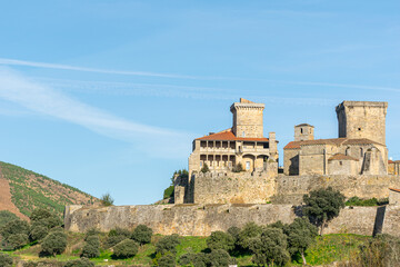 Fototapeta premium The Ancient Towers of the Castle of Monterrei. Concept The architecture of medieval defense.