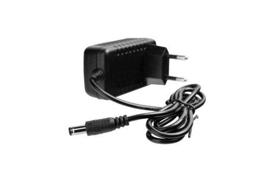 A 3.5mm AC/DC power adapter cable on a white background is perfect for repairs. Its durable build ensures long-term maintenance use.