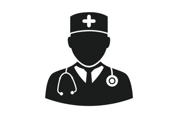 Silhouette of a Medical Professional Doctor Wearing a Stethoscope and Cap with a Cross Symbol for Healthcare Services