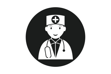 Silhouette of a Medical Professional Doctor Wearing a Stethoscope and Cap with a Cross Symbol for Healthcare Services
