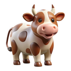 Cute brown and white cow isolated on transparent background, a charming farm animal