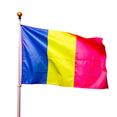Romanian flag waving isolated on transparent background in the wind