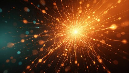 Fototapeta premium Abstract glowing orange particle network with connected dots and lines on dark background. Futuristic technology design with illumination energy, representing digital data, science connections.