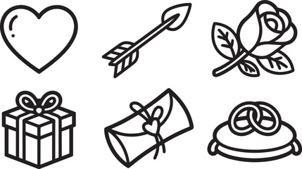 Affectionate Symbols A Collection of Heart, Arrow, Rose, Gift, Letter, and Rings Icons