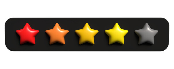 User rating bar with 4 colored stars – four vibrant 3D stars and one inactive grey symbol for near-perfect score. Customer feedback panel 4 of 5 stars – realistic review interface with clear contrast 