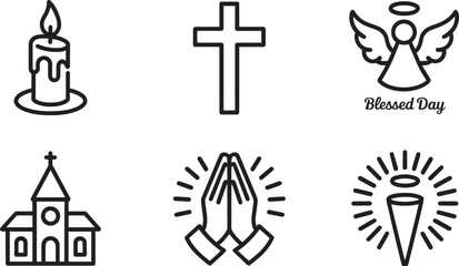 Christian Icons Set Representing Faith, Spirituality, and Blessings with Transparent Background