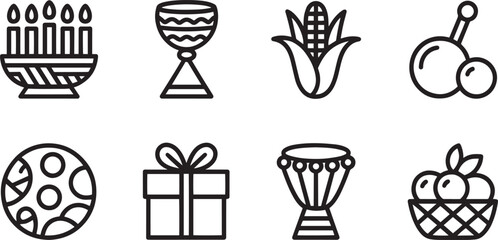 Cultural Icons of Festivity A Vector Set Representing Traditions, Gifts, and Community Gatherings