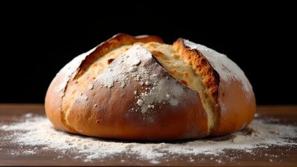 Freshly baked artisanal bread resting on a wooden board, capturing the essence of home baking and culinary artistry