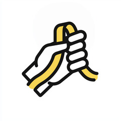 Hand holding yellow ribbon to symbolize disarmament awareness  