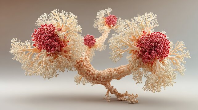 Realistic 3D dendritic cell presenting antigen to naive T-cell on pale beige background