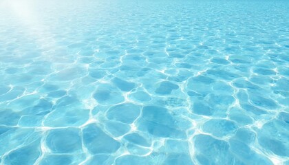 Obraz premium Crystal-clear blue water shimmers under bright sunlight creating abstract pattern ripples and waves on tranquil surface. Refreshing turquoise liquid texture evokes summer vacation holiday feelings.