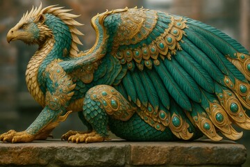 Fototapeta premium Majestic mythical creature displayed in intricate ornate design and vivid colors