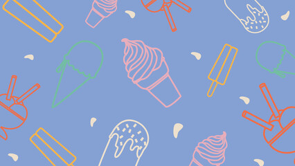 Blue ice cream doodle background