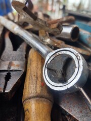 Close-up of Rusty Hand Tools in a Toolbox