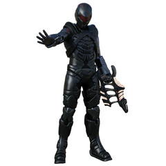 3D rendered futuristic soldier in a black armored suit, isolated on transparent background