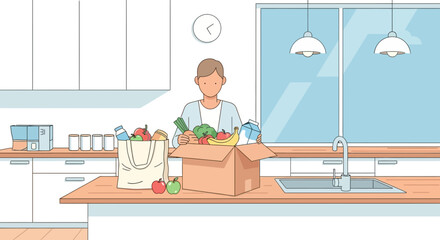 Person Unpacking Groceries in Modern Kitchen At Home