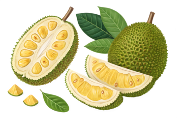 realistic png set of whole and sliced jackfruit isolated on AI generated by PNG