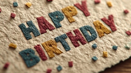 Happy birthday text and colorful confetti on paper texture animation birthday party celebration vertical social media motion background