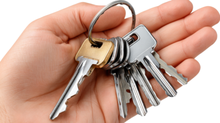 Key Handful: A hand confidently holds a bunch of metallic keys, each intricately designed with individual keyhole patterns.