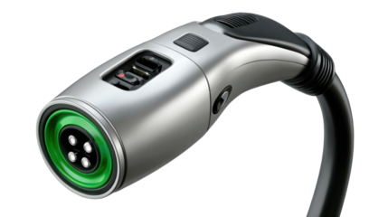 Electric Vehicle Charger: A close-up shot showcases an electric vehicle charger, a symbol of the future of transportation, emphasizing its sleek design and advanced technology.