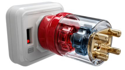 Electric plug in use: A close-up shot of a power plug connected to an outlet, emphasizing the interplay of electricity and modern design.