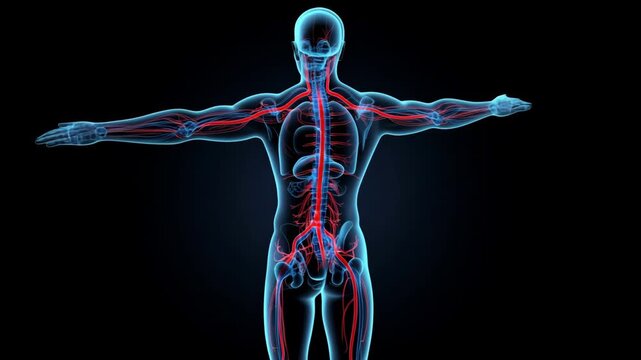 A close-up of a human cardiovascular system, arteries and veins