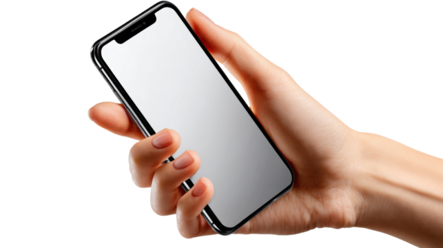 Hand Holding Smartphone: A person's hand delicately cradles a sleek, modern smartphone, emphasizing the blend of technology and human touch, ideal for showcasing mobile interfaces and app designs.