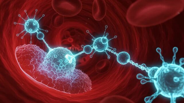 Microscopic view of bacteria and cells in a human bloodstream