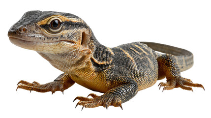 Obraz premium Striped Lizard Portrait: A detailed studio portrait of a vibrantly colored striped lizard. Focus on the creature's unique patterns and textures.