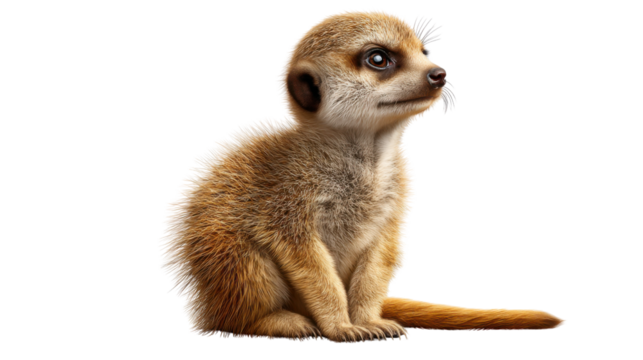 Curious Meerkat: A charming meerkat sits, gazing with curiosity. This portrait highlights the alertness of this small mammal in its natural habitat.