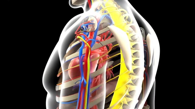 Ribcage and spine with internal organs in torso scan