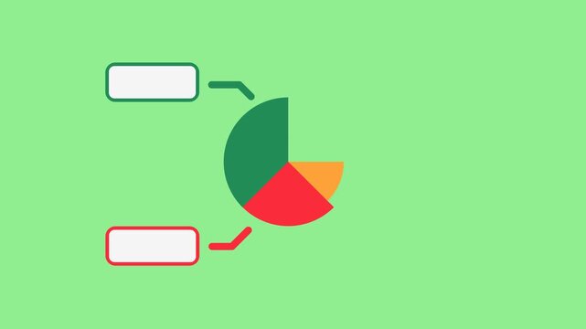 Diagram, Pie Chart Animated Footage 2d Video Clip with Parts of the Diagram and Their Explanations. Editable for Corporate Presentation, Business, Finance, Management, Infographics, News and Media.
