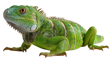Lush Iguana: A vibrant green iguana is depicted, a captivating creature with textured skin and spiny dorsal scales, a symbol of reptilian elegance.