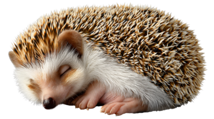 Dreaming Hedgehog: A close-up capture of a sweet hedgehog peacefully napping, showcasing its curled posture and the intricate details of its quills and face, capturing the peaceful serenity.