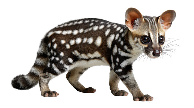 Striking Genet: A captivating close-up of a Genet, showcasing its distinctive spotted coat, captivating eyes, and graceful form, capturing a moment of elegance.