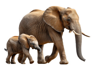 Obraz premium Elephant Family: A heartwarming scene of a majestic mother elephant and her calf gracefully walking side by side, showcasing the tender bond within an animal family.