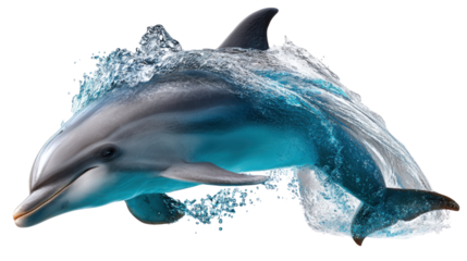 Aquatic Grace: Capturing the energy of a playful dolphin leaping from the ocean waves in a spectacle of movement and vitality. 