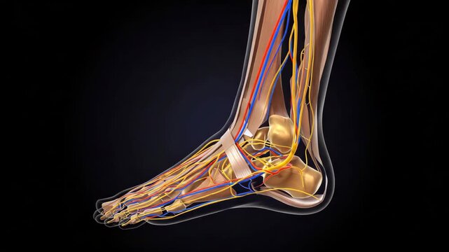 Ankle joint with ligaments and bones in movement scan
