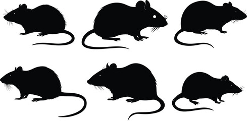 Mouse rat silhouettes set, large pack of vector silhouette design, isolated white background