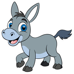 Cute cartoon donkey isolated on white background