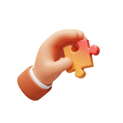3D illustration Hand holding colorful puzzle piece on Transparent Background