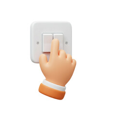 3D illustration Hand Toggling White Light Switch on Transparent Background
